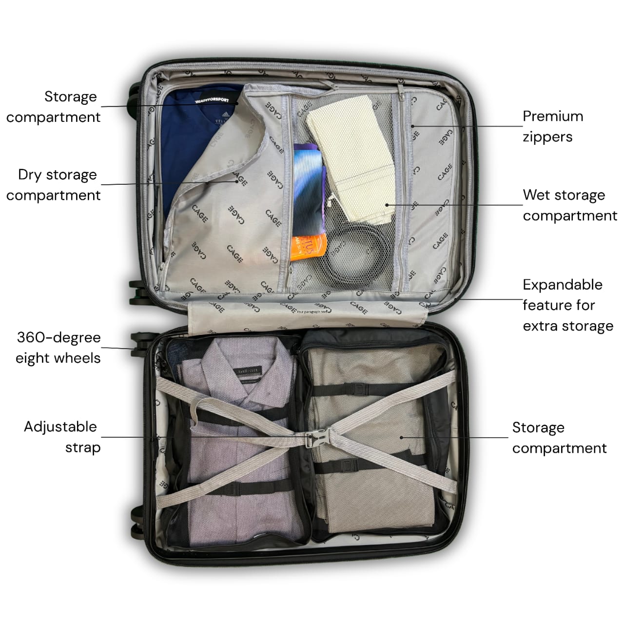 CAGE Winfield Cabin(55cm) & Check-In(66cm) Ink Ginger Expandable Trolley Bag with TSA Lock, Dual wheels and Anti-theft Zipper - Set Of 2